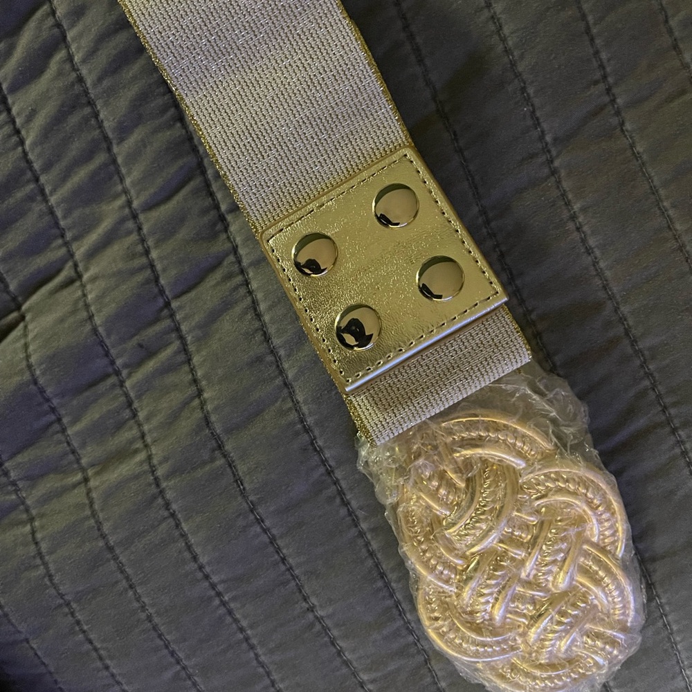 Gray and Gold Quilted Belt Bag with Intricate Emblem